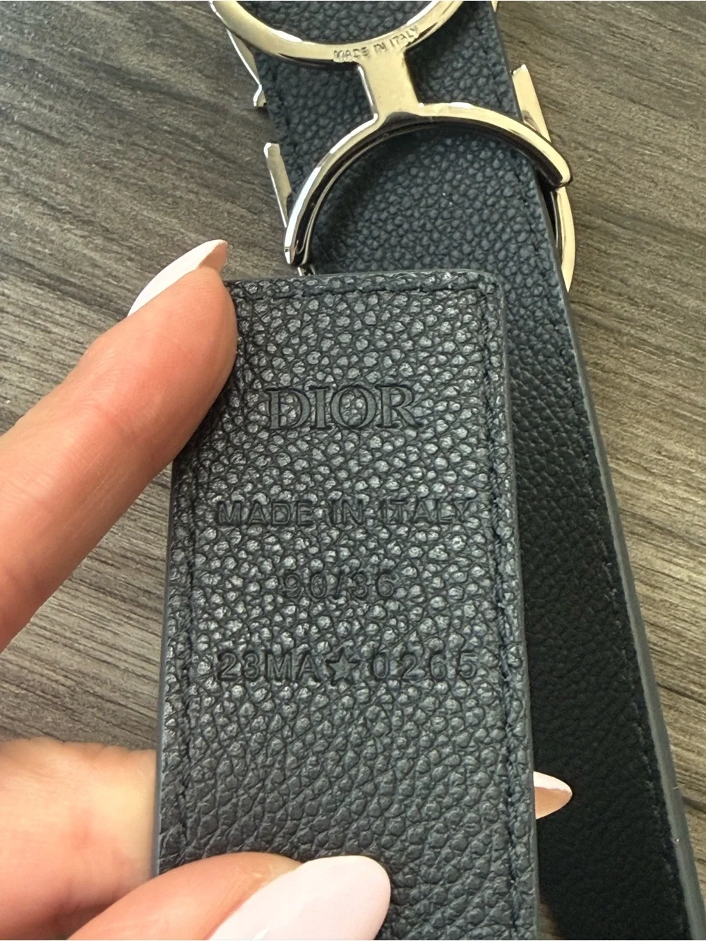 Dior Men's gray Embossed Leather Belt with Gold CD Buckle